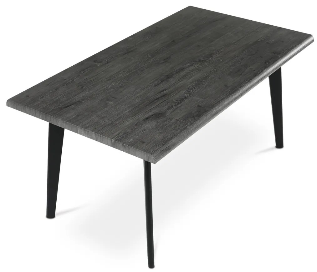 Masă de sufragerie, 160x90x75 cm, blat MDF, decor stejar gri, picioare metalice