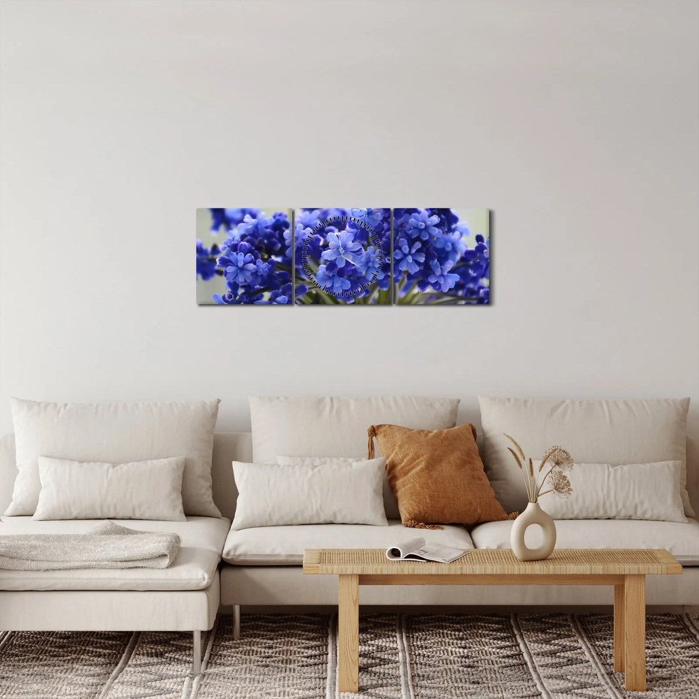 Kék virágos csokor képe (órával) (90x30 cm)