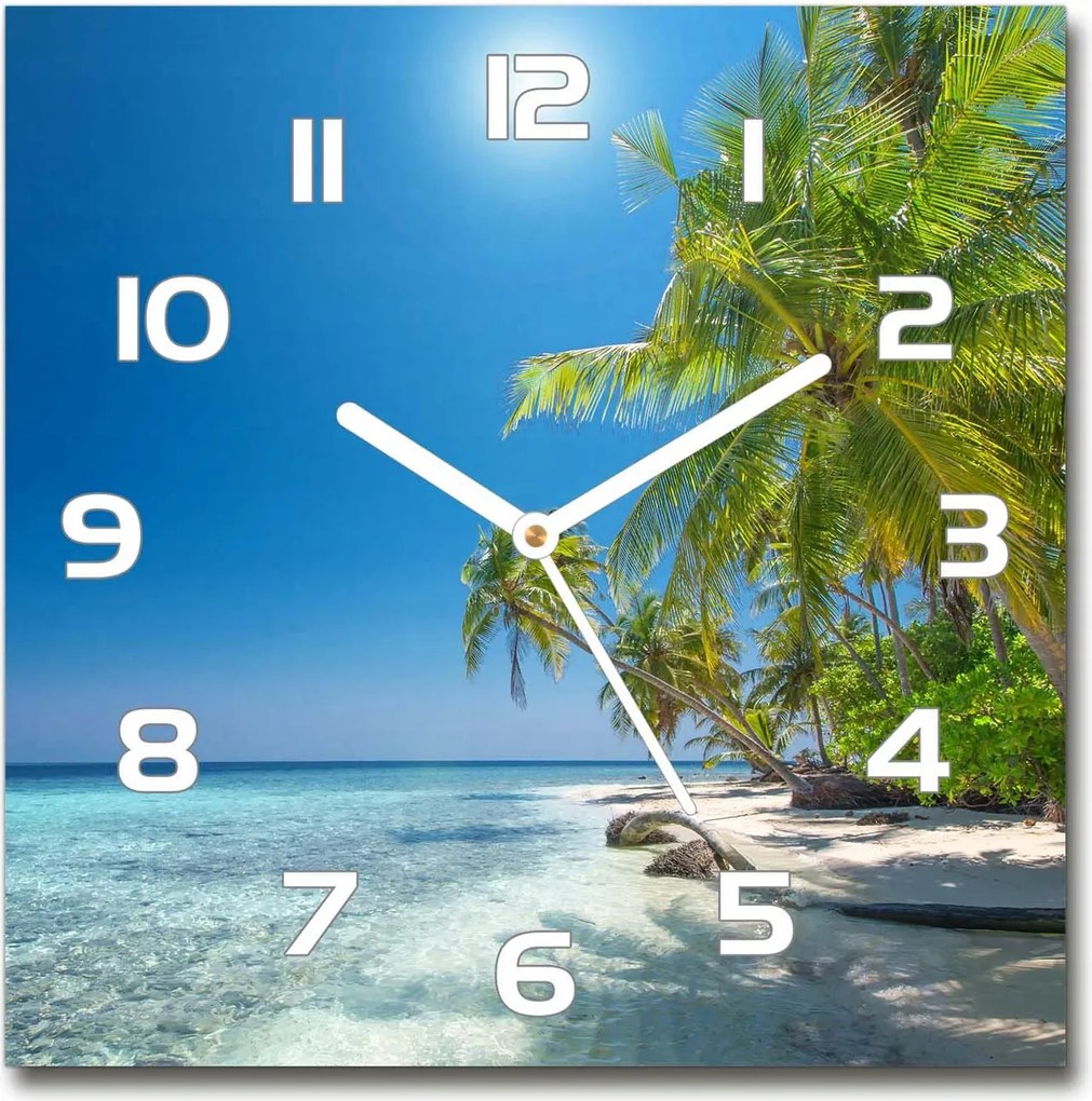 Üveg falióra szögletes Maldív-szigetek tengerpart 30x30 cm