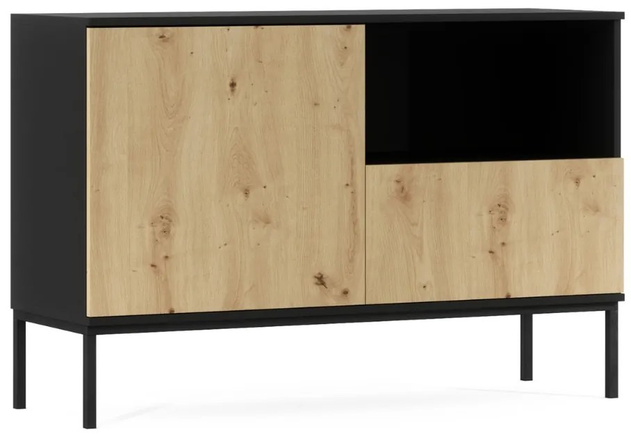 Komód LANZZI 120x40 cm, fekete/tölgyfa