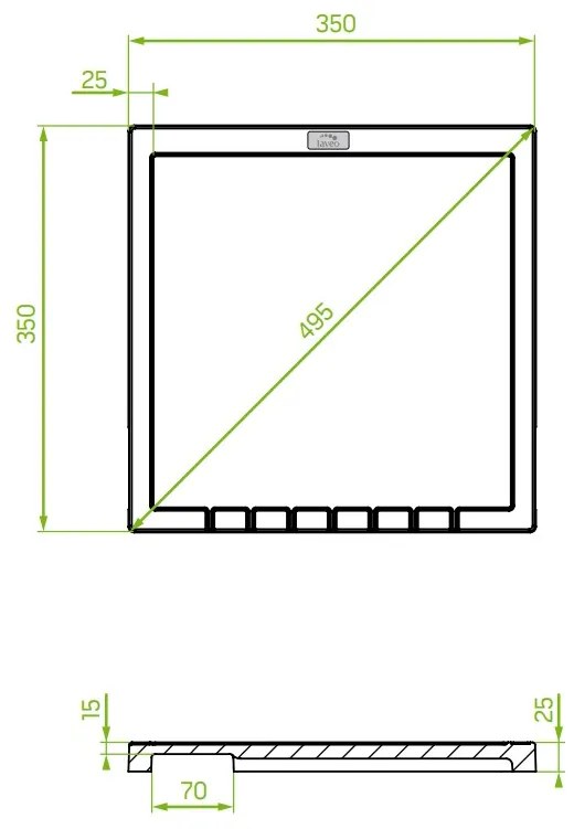 Laveo Halvo, gránit csepptálca 350x350x25 mm, fekete, LAV-OBA_701T