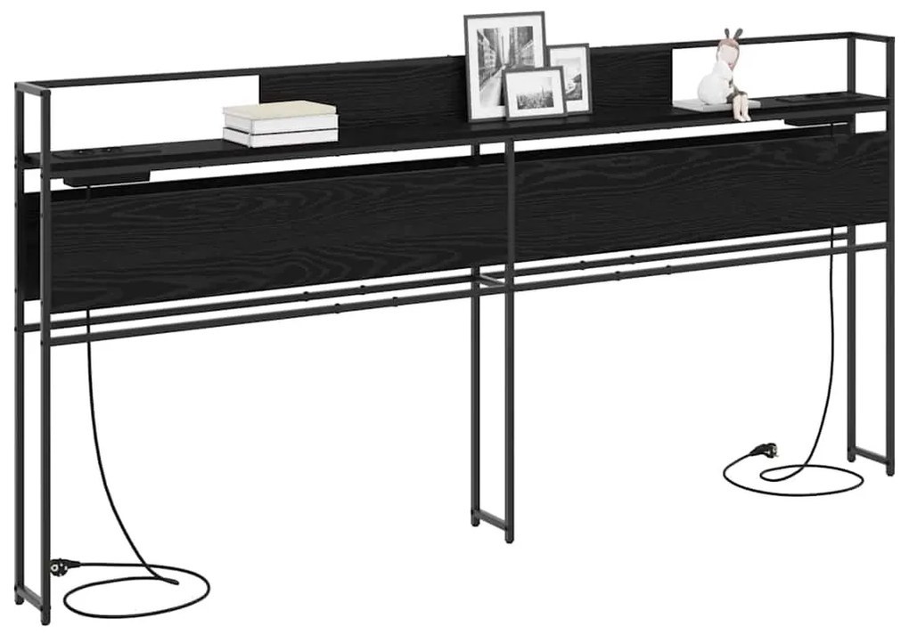 Tároló fejtámla polcokkal tárolóval Musta tammi 180 cm Faanyag