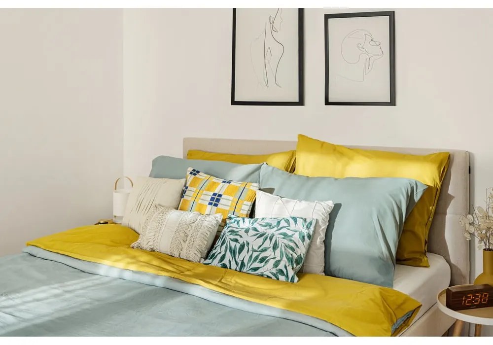 Bézs kárpitozott franciaágy ágyráccsal 180x200 cm Elyna – Bobochic Paris