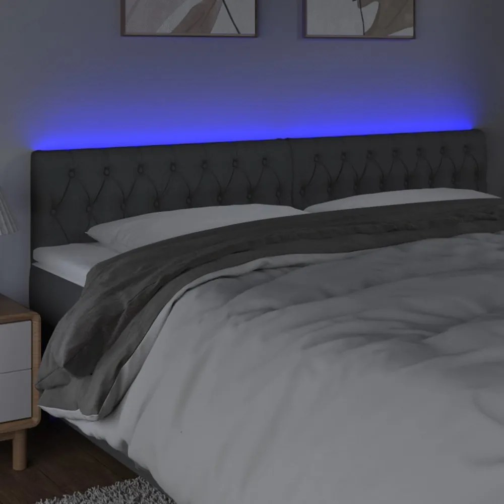 sötétszürke szövet LED-es fejtámla 200x7x78/88 cm