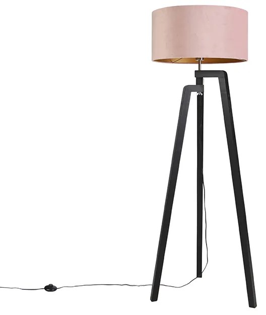 Állólámpa állvány fekete rózsaszín árnyékolóval és arany 50 cm - Puros