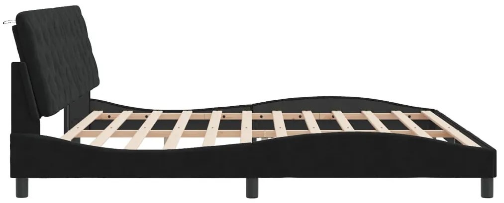 fekete bársony ágykeret LED-ekkel matrac nélkül 200 x 200 cm