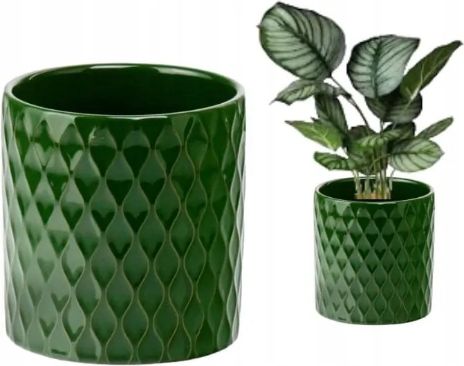 Kerámia hengervédő 12,5x14 cm zöld virágdísz