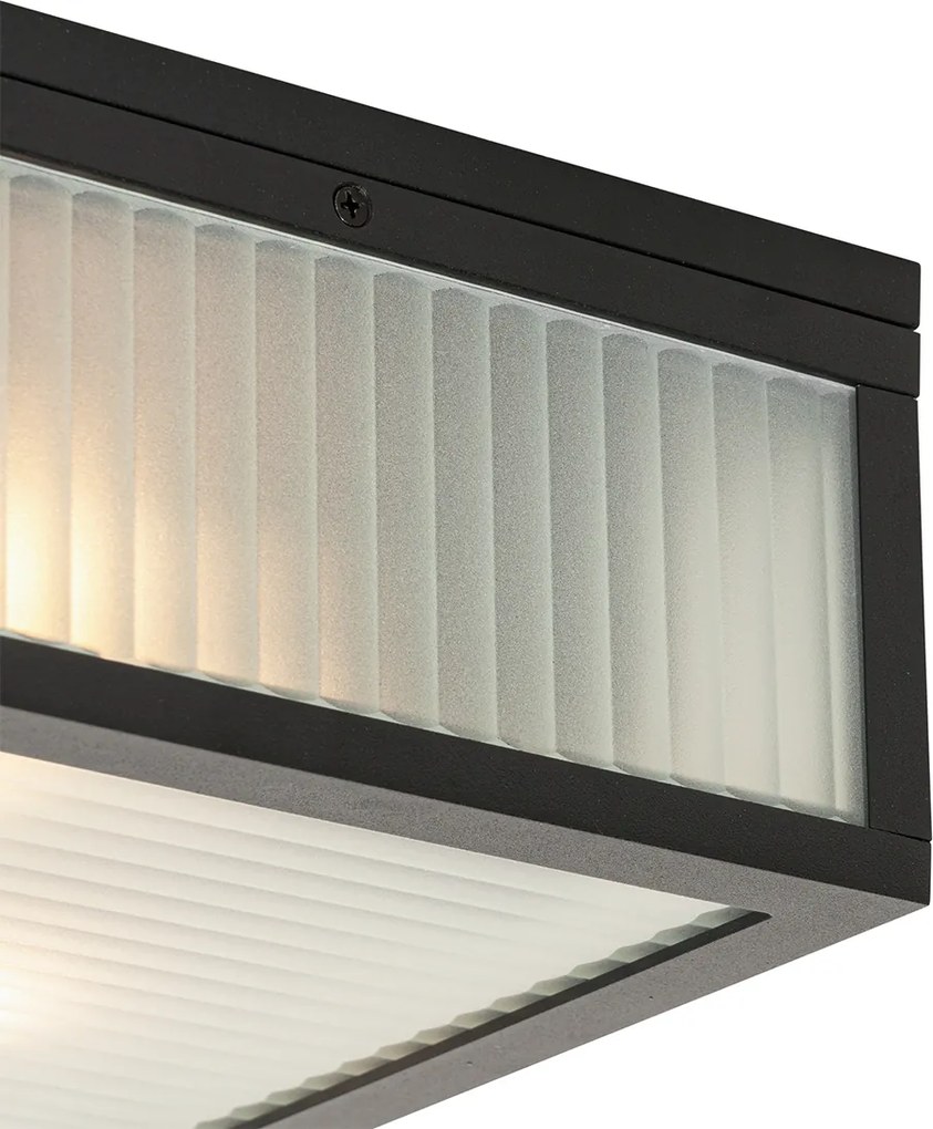 Kültéri mennyezeti lámpa fekete bordázott üveggel 2-lámpás IP44 - Charlois