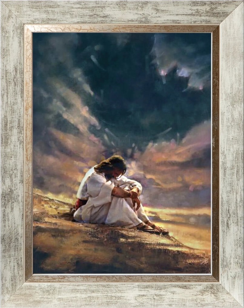 Pihenő Jézus Szakrális Vászonkép Fehér Keretben 30X40