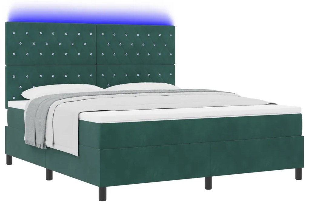 Boxspring Ágy Mattress & LED Sötét Zöld 180x200 cm Bársony