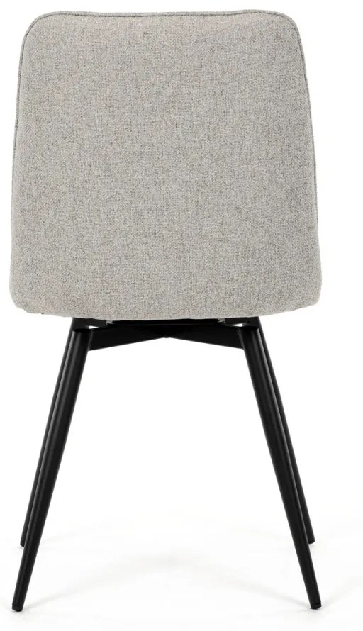 Scaun de sufragerie pivotant, material crem, mecanism rotativ 360°, lac negru mat, picioare metalice