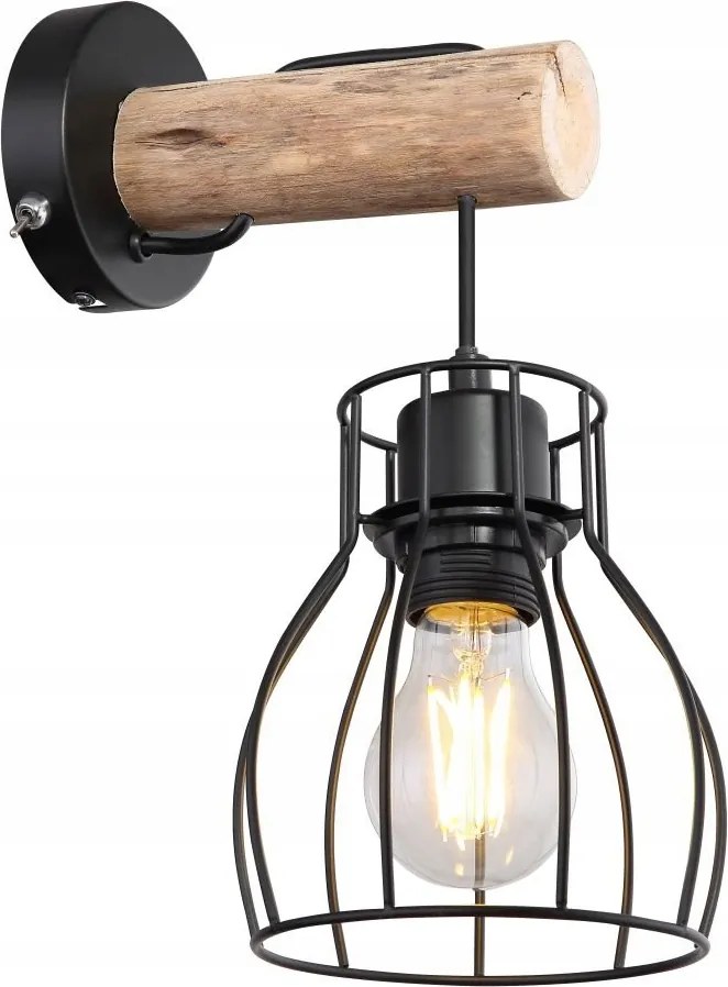 Mina fali lámpa fekete fa díszítéssel 30cm E27 40W