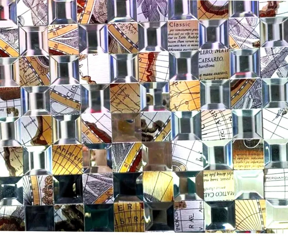 3D Öntapadós Ragasztható Felfedező Dizájn Mozaik Strassz Berakással- Fém Csempe - Mozaik Panel 30 X 30 Cm