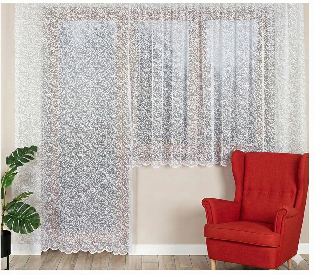 Erkély szett hosszú és rövid fehér kész függöny szalaggal Gyönyörű függönyök