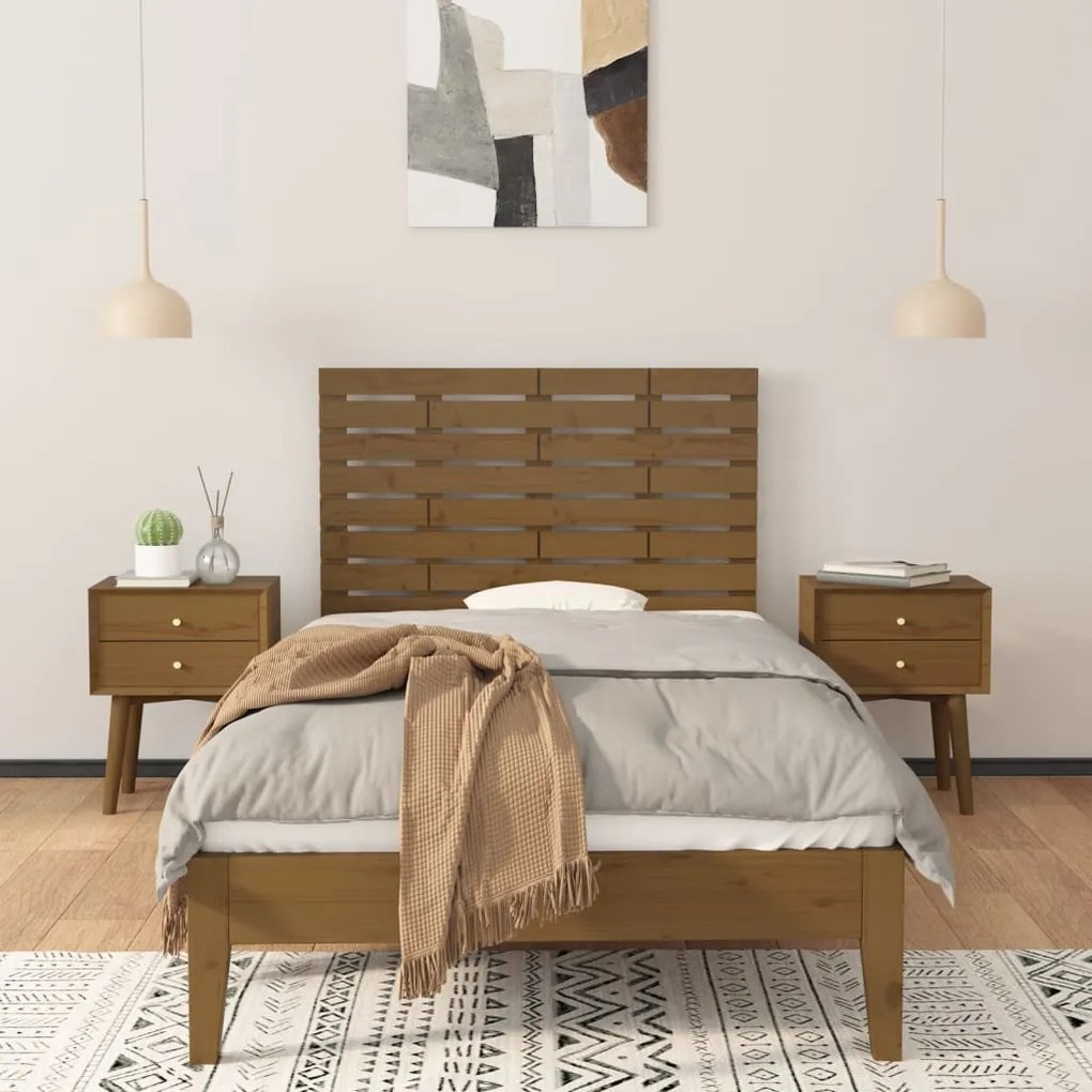 mézbarna tömör fenyőfa fali fejtámla 81x3x63 cm