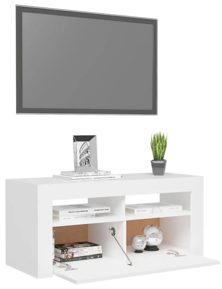 fehér TV-szekrény LED-lámpákkal 90 x 35 x 40 cm