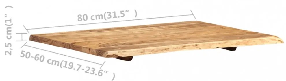 tömör akácfa asztallap 80 x (50-60) x 2,5 cm