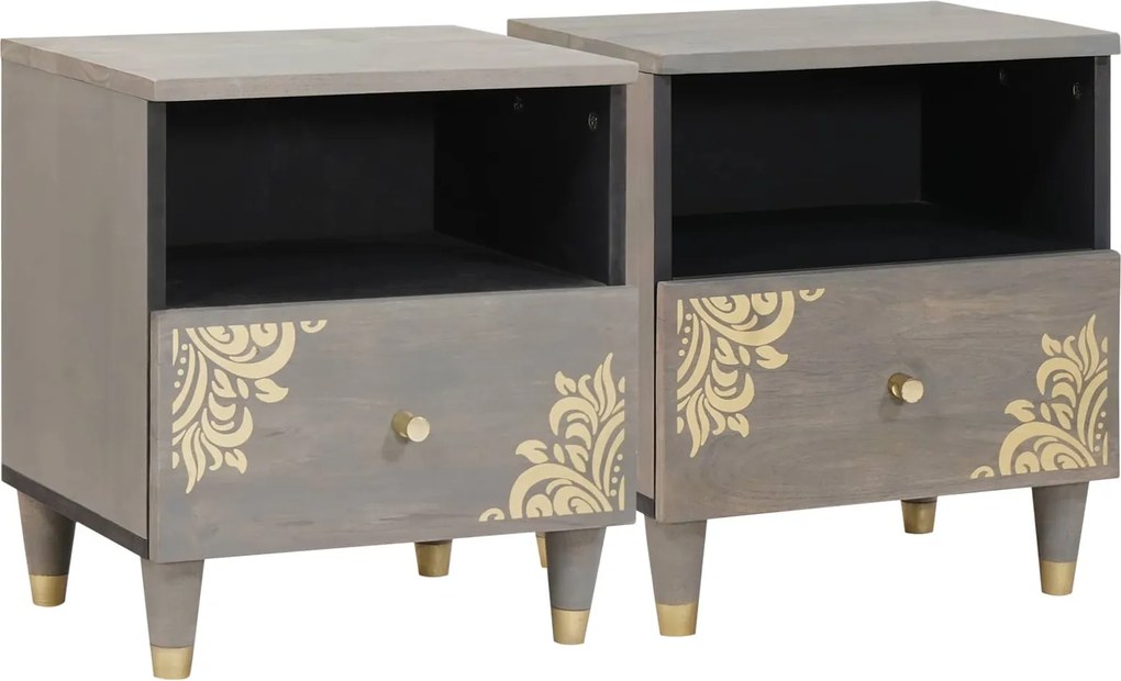 vidaXL Éjjeliszekrény 2 pcs Szürke 40 x 33 x 46 cm Tömör Mangófát