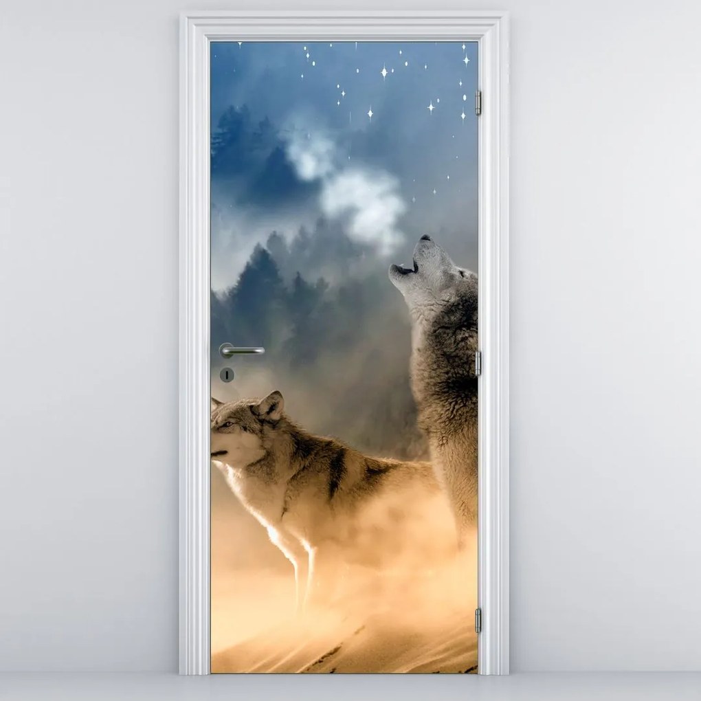 Fotótapéta ajtóra - Farkasok üvöltöznek a Holdon (95x205cm)