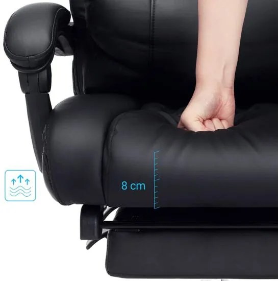 Irodai fotel összecsukható lábtartóval, állítható háttámlával