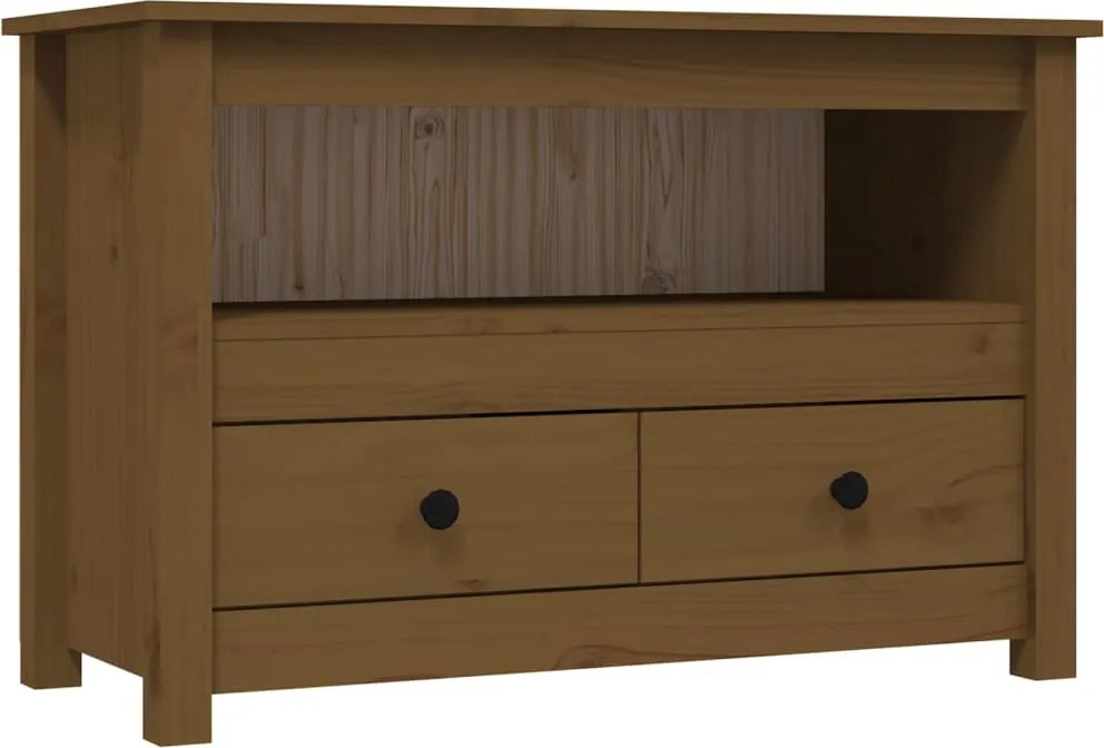 vidaXL mézbarna tömör fenyőfa TV-szekrény 79 x 35 x 52 cm