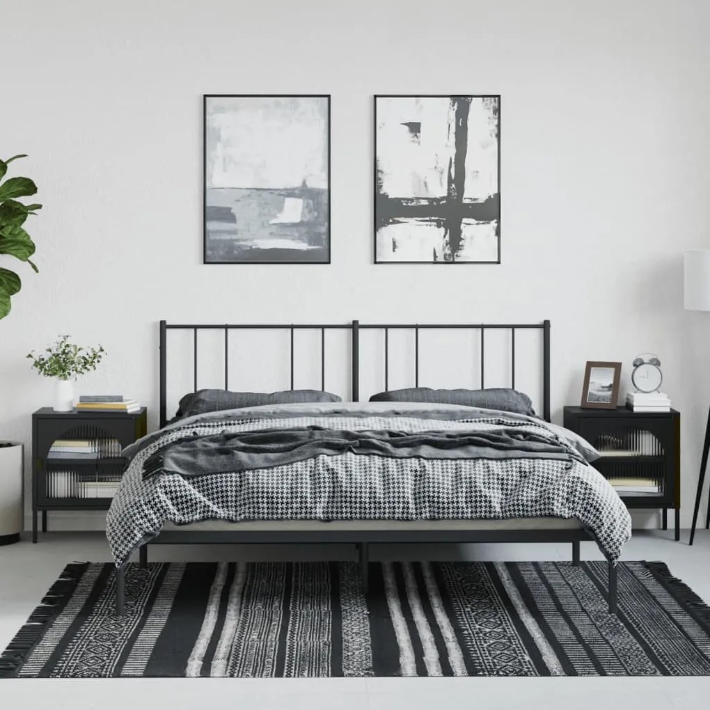 2 db fekete üveg és acél éjjeliszekrény 50 x 35 x 60 cm