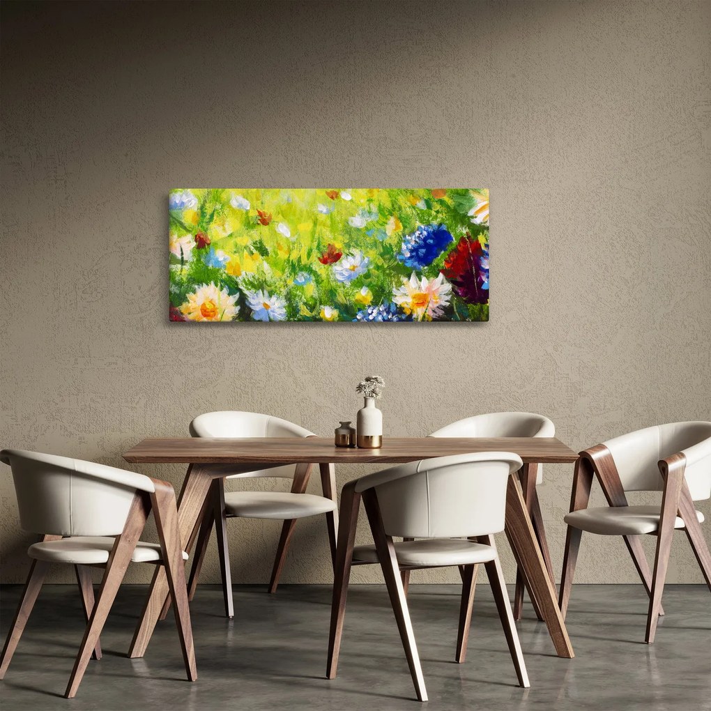 Virágzó rét képe, olajfestmény (120x50 cm)