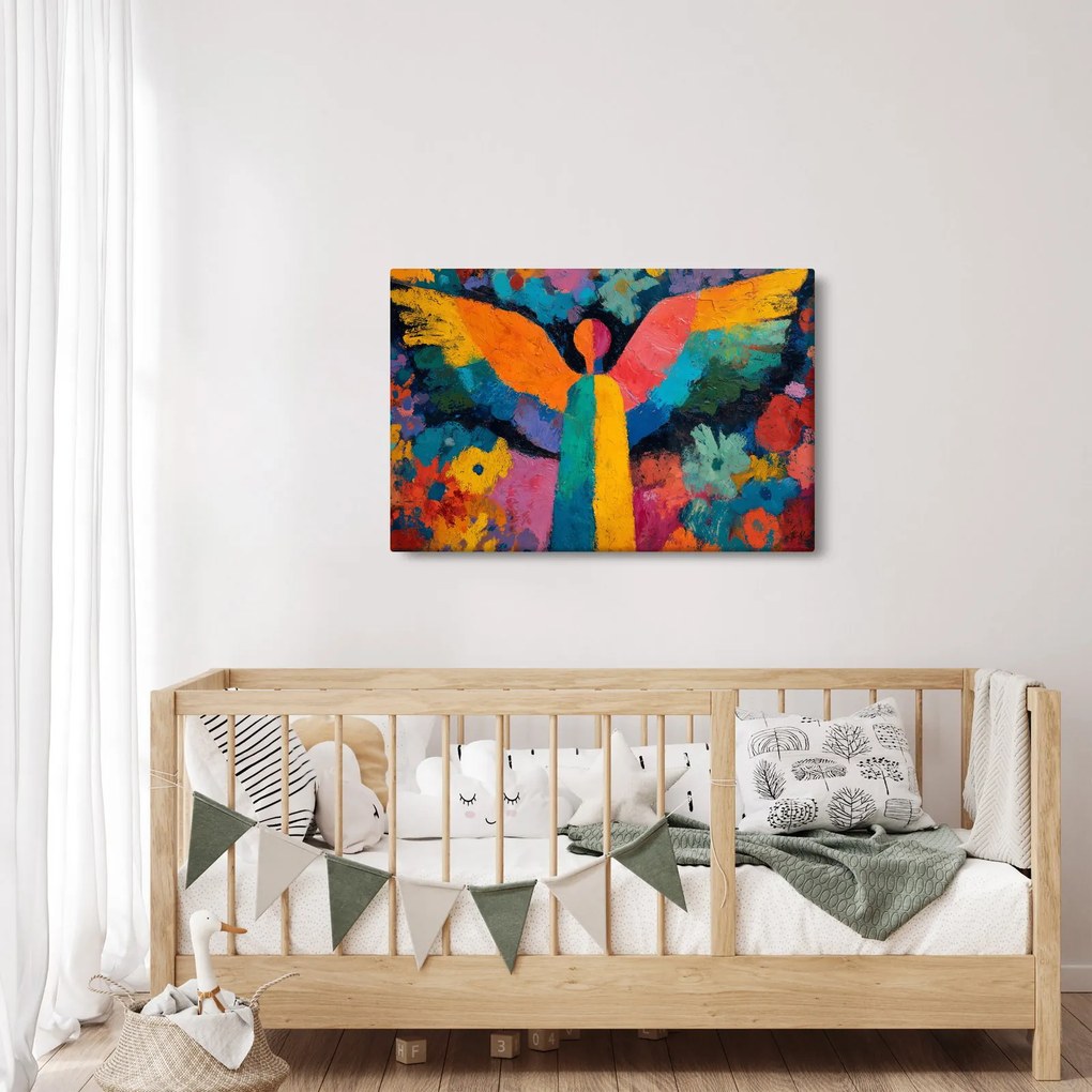 Kép - Absztrakt angyal virágokkal (90x60 cm)