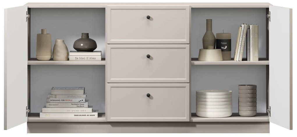 Lorini komód 150 cm - kasmír / fekete fogantyúk