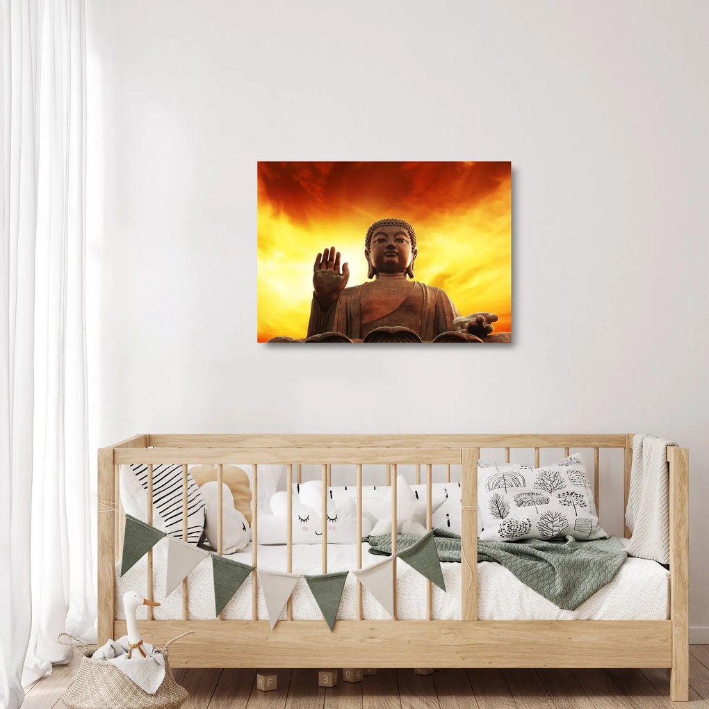 Üveg kép - Buddha piros és sárga háttérrel (70x50 cm)
