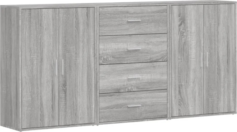 vidaXL 3 db szürke sonoma színű szerelt fa tálalószekrény 60x31x84 cm