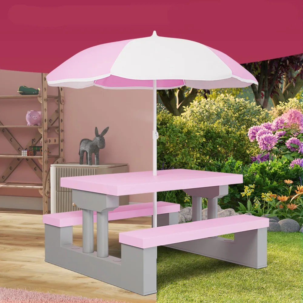 JASMIN gyerek ülőgarnitúra napernyővel, 67x78,5x42,5cm, rózsaszín/szürke Spielwerk
