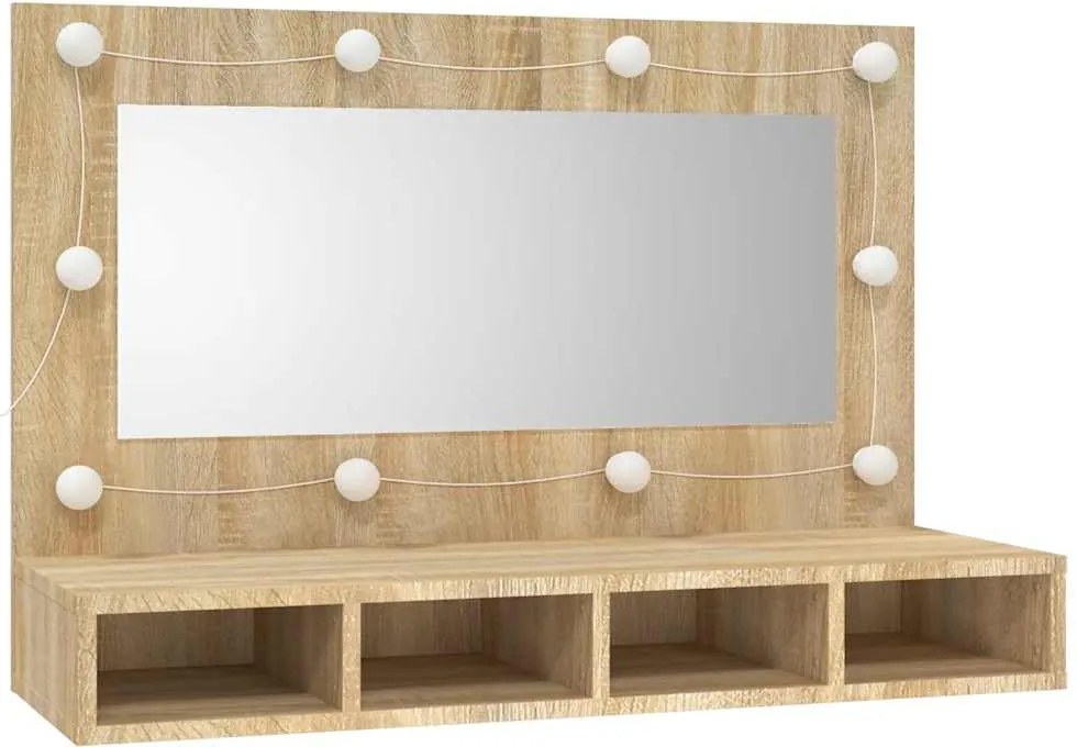 Sonoma tölgy tükrös szekrény LED-ekkel 90 x 31,5 x 62 cm