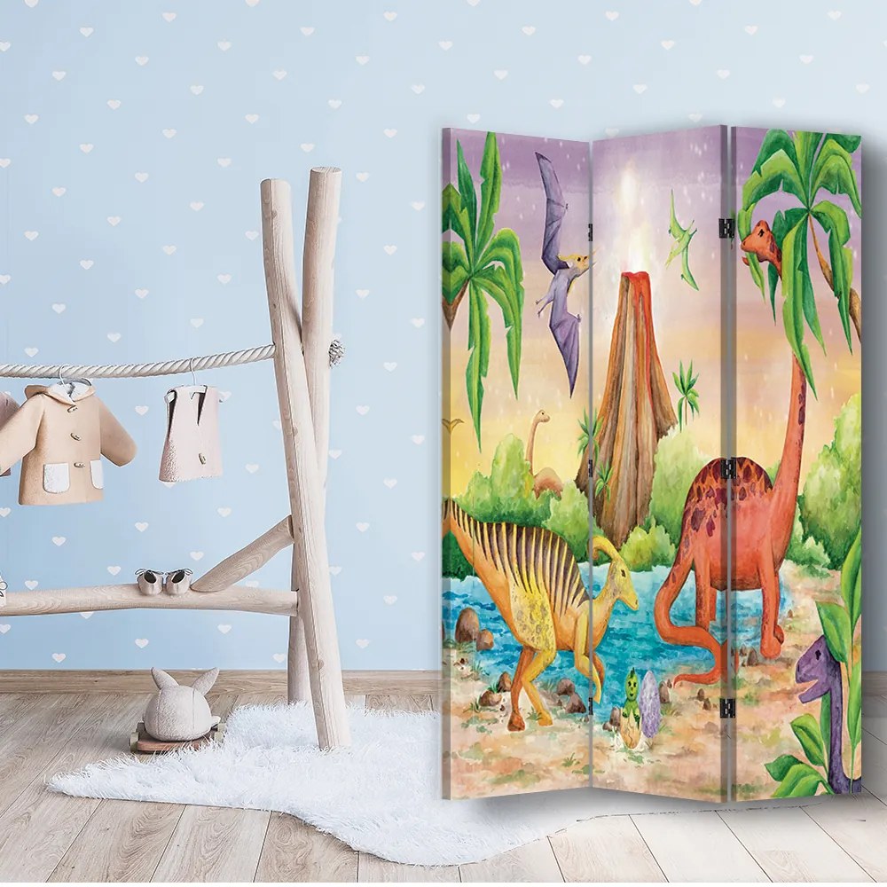 Gario Paraván Színes dinoszauruszok a tónál Méret: 180 x 170 cm, Kivitelezés: Klasszikus paraván