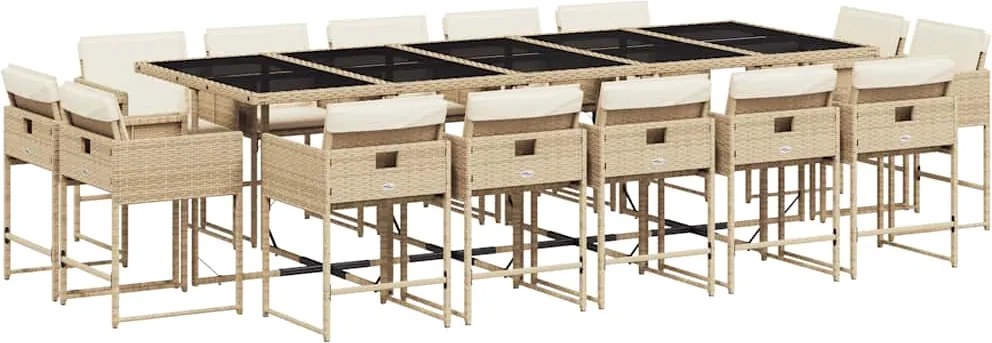 vidaXL 15 részes bézs polyrattan kerti étkezőgarnitúra párnákkal