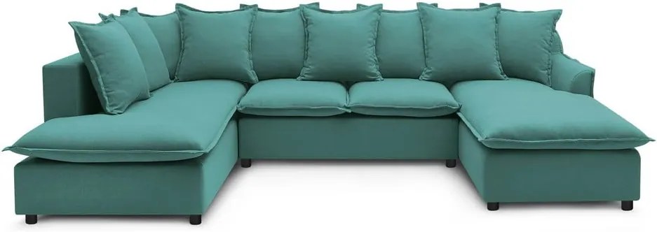 Mona XXL türkiz zöld kinyitható U alakú kanapé, jobb oldali - Bobochic Paris