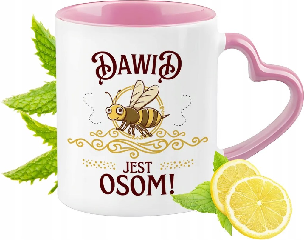 Dávid bögre Rózsaszín, szív alakú füllel Kávé ajándék