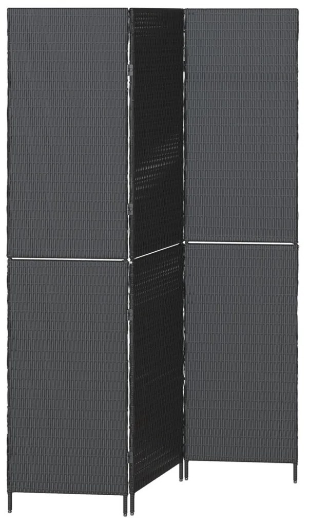 3 Paneles Elválasztó Fekete 146x180 cm Polirattan