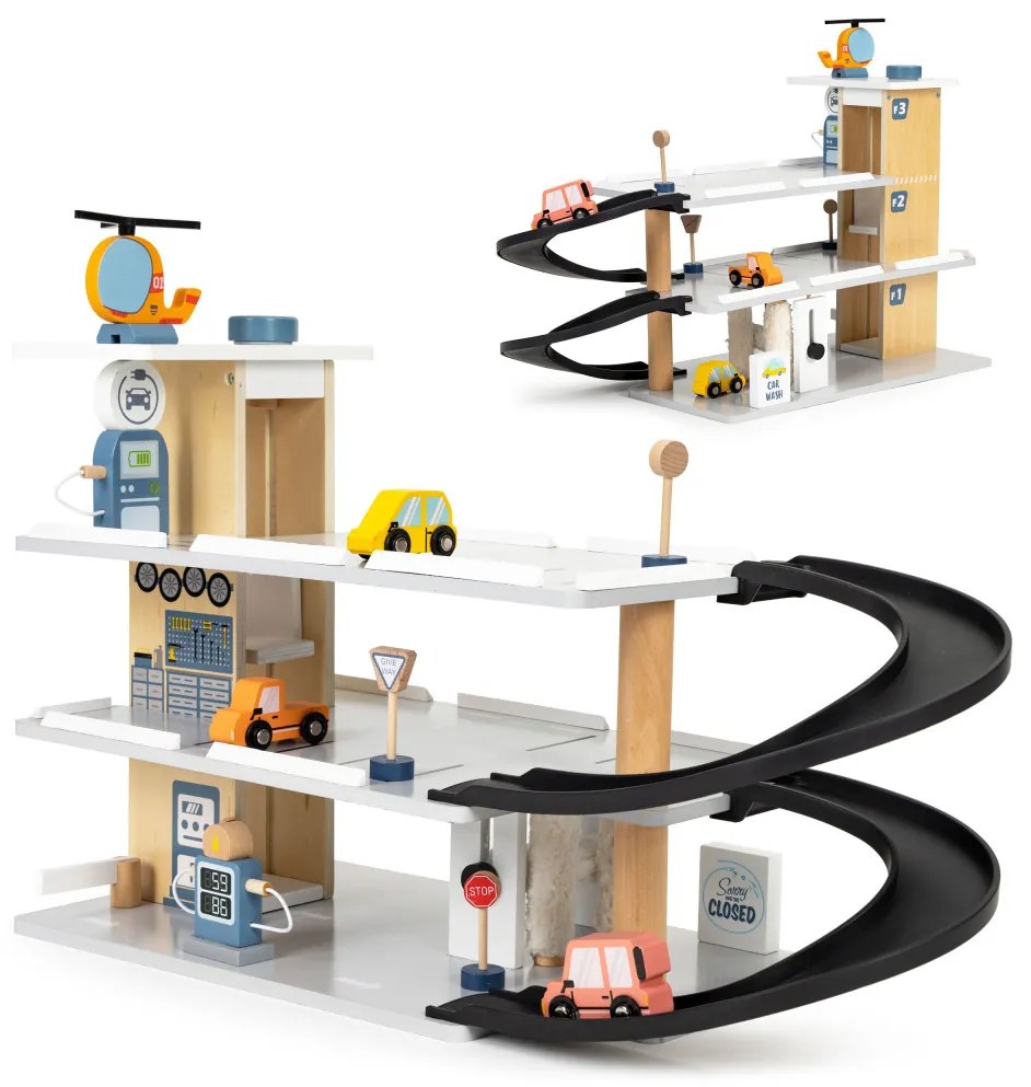 Nagy fa garázs lifttel autók helikopter autómosó