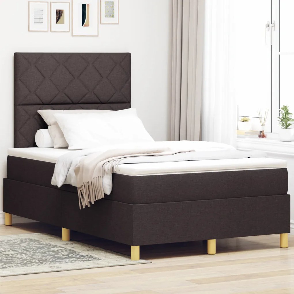 Box Spring Ágy Matraccal Sötétbarna Kisebb Dupla Szövet