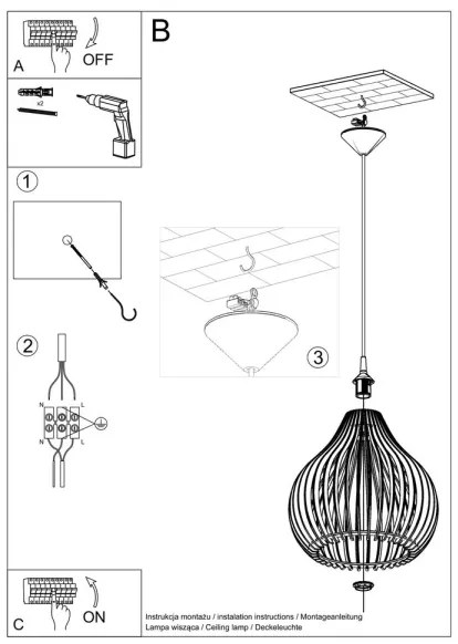 Csillár zsinóron APRILLA 1xE27/60W/230V