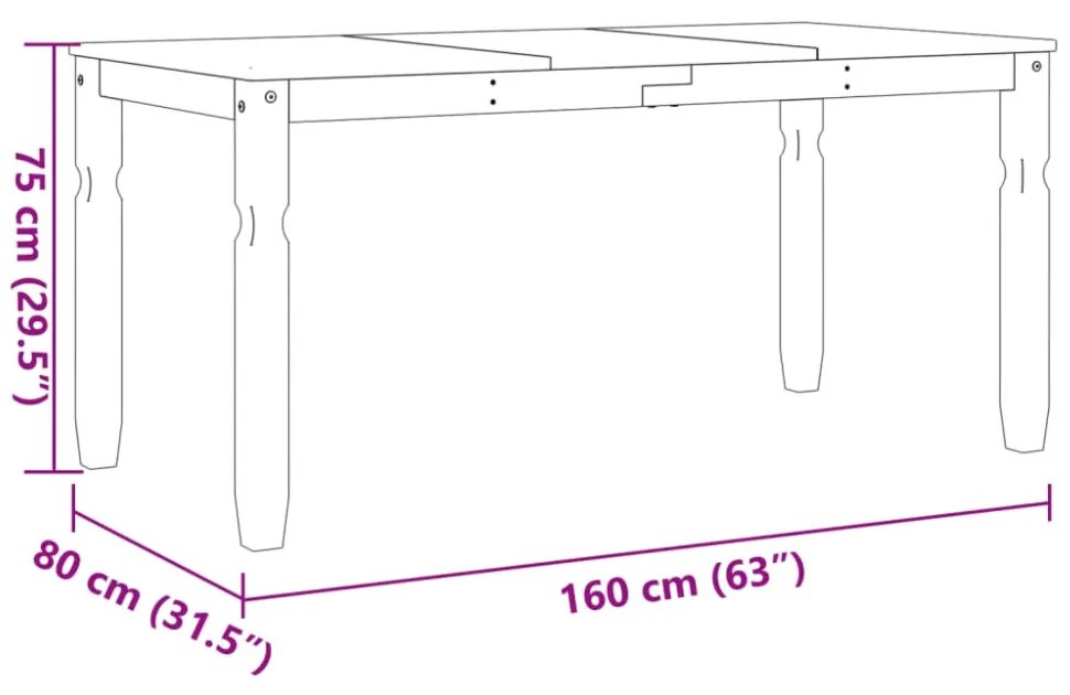 Corona szürke tömör fenyőfa ebédlőasztal 160 x 80 x 75 cm