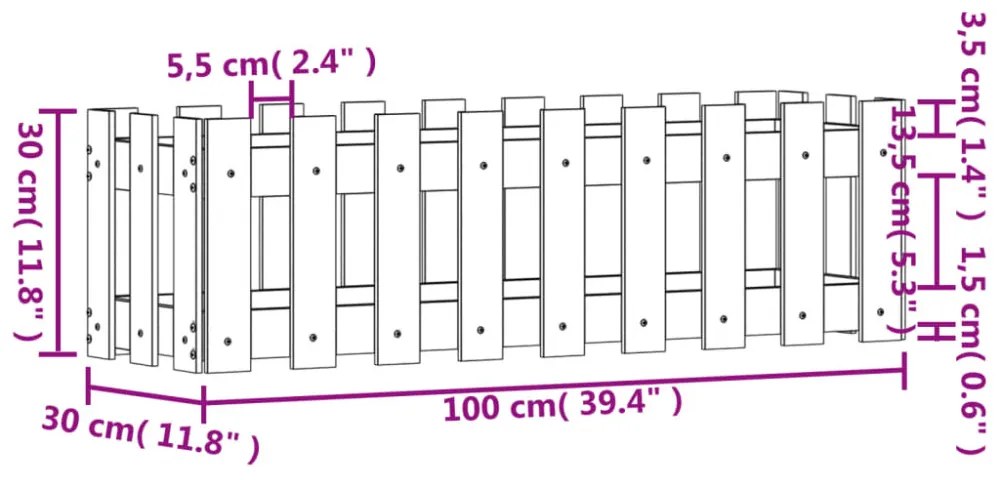 tömör fenyőfa kerti magaságyás kerítéssel 100 x 30 x 30 cm