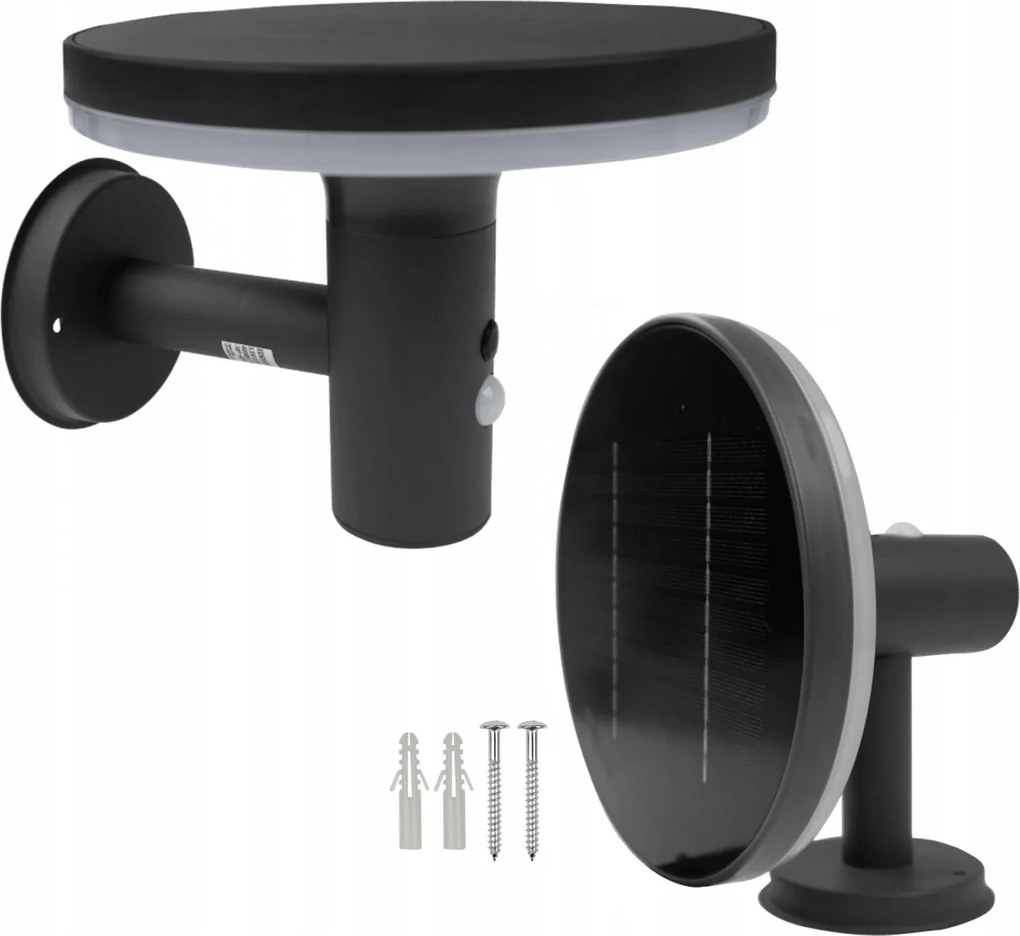 Napelemes Led homlokzati lámpa 10W Pir mozgás- és alkonyérzékelővel Szürke