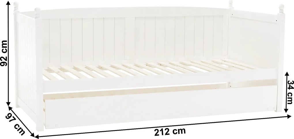 Ágy pótággyal, tűnyalábos fenyőfa, fehér, 90x200, GLAMIS