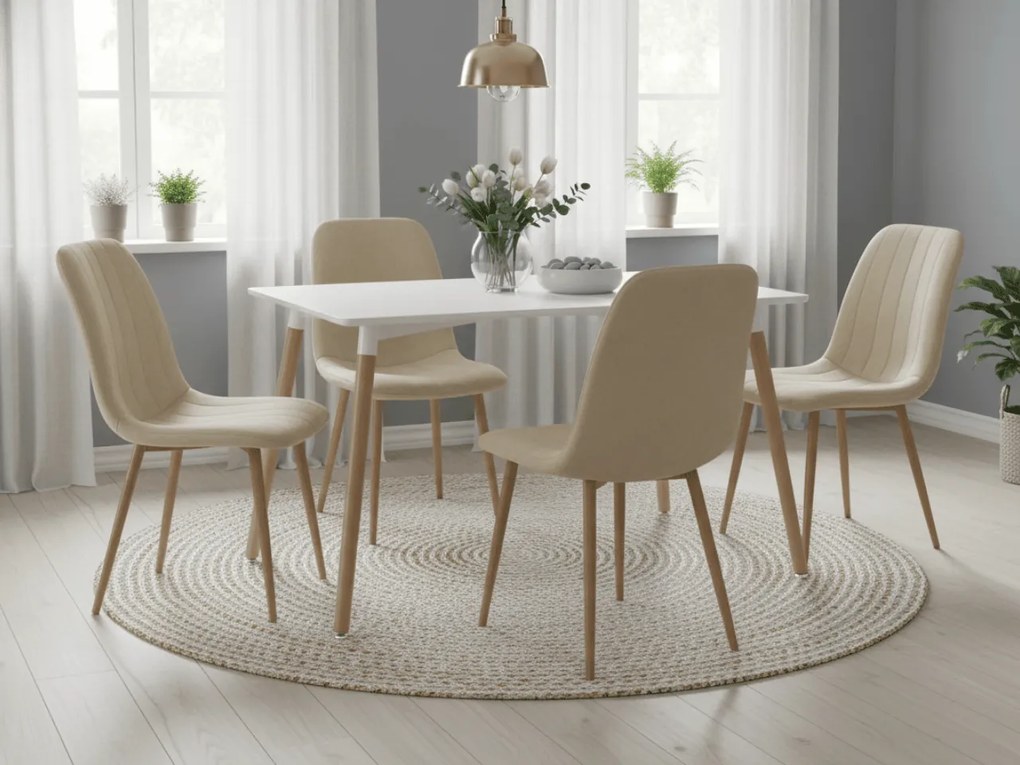 Étkezőgarnitúra 1 + 4, fehér étkezőasztal ADRIA 120x80 cm + krémszínű bársonyszék LAVA