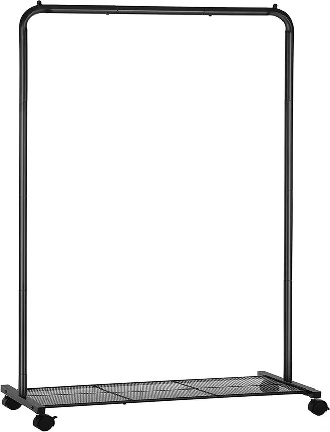 Fém ruhatartó kerekekkel, tárolópolccal, felső sín 40 kg-ig, fekete