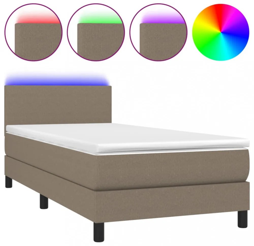 tópszínű szövet rugós és LED-es ágy matraccal 90x200 cm
