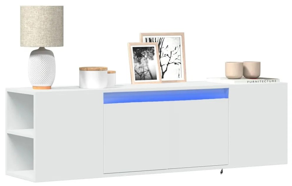fehér falra szerelhető TV-szekrény LED-lámpákkal 135x31x39,5 cm
