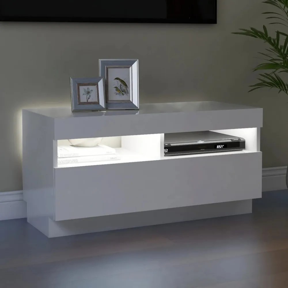 magasfényű fehér TV-szekrény LED-lámpákkal 80 x 35 x 40 cm